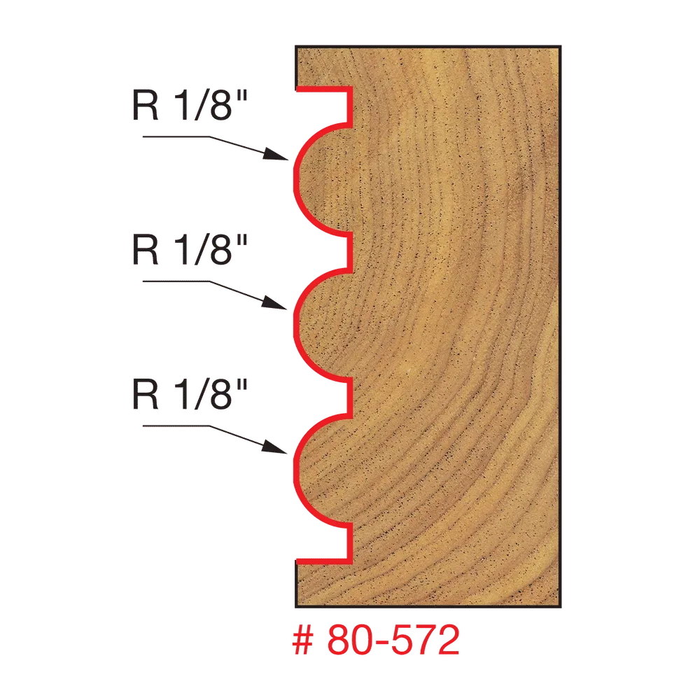 1-5/64" x 1/8" Radius Triple Beading & Fluting Bit