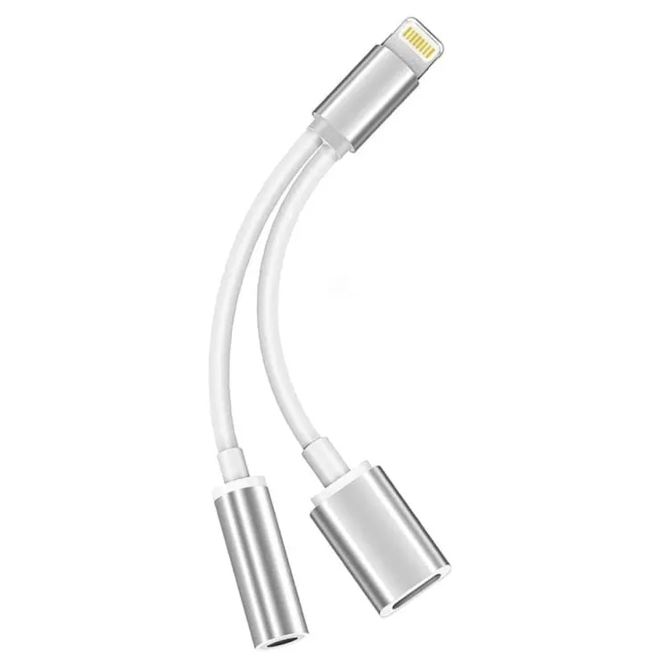 10cm 8 Pin Female & 3.5mm Audio Female to 8 Pin Male Charger Adapter Cable, Support All iOS System(Silver)