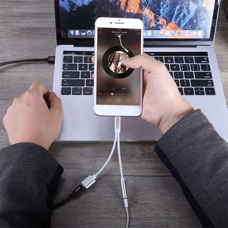 10cm 8 Pin Female & 3.5mm Audio Female to 8 Pin Male Charger Adapter Cable, Support All iOS System(Silver)