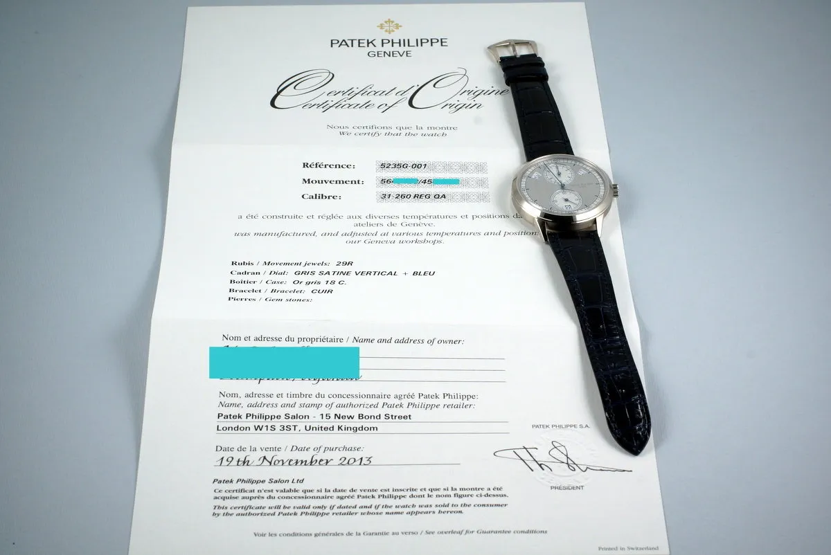 2013 WG Patek Philippe 5235G-001 with Box and Papers