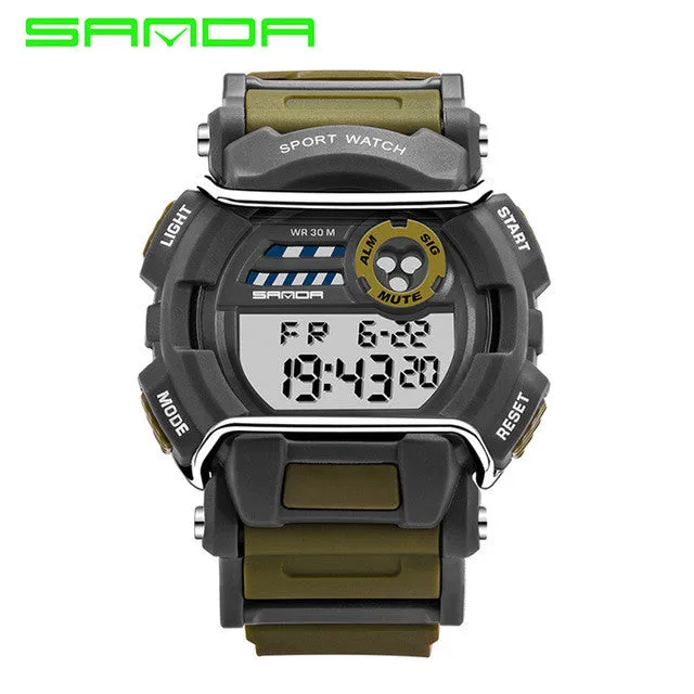 2017 Sanda Brand Men LED Digital Military Watch 30M Waterproof Fashion Dress Amry Green Outdoor Running Electronics Wristwatches