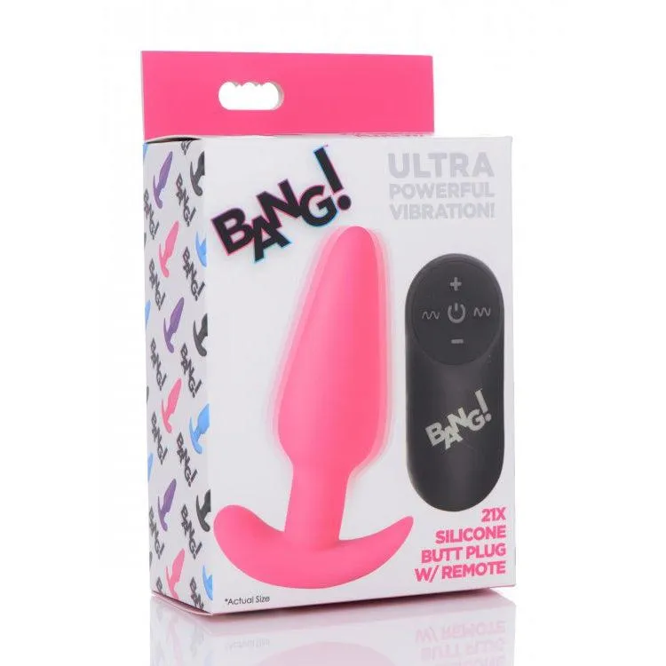 21x Silicone Butt Plug With Remote - Pink