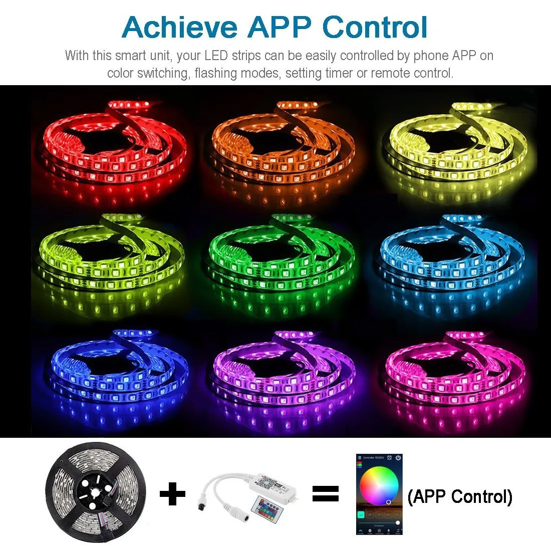 32.8ft (10Mtrs) 600LED SMD5050 RGBW Strip LED Kit Music Sync, IR Remote, WiFi APP Controlled, Alexa Compatible