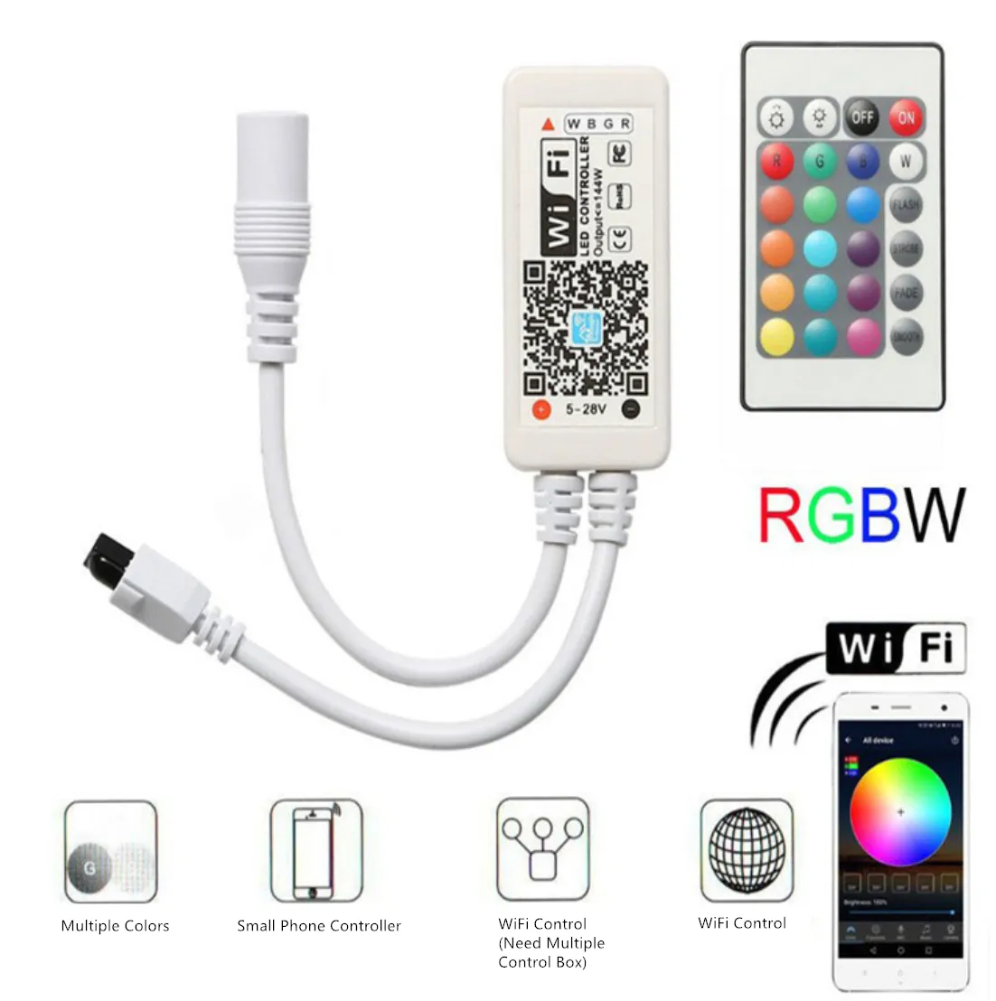 32.8ft (10Mtrs) 600LED SMD5050 RGBW Strip LED Kit Music Sync, IR Remote, WiFi APP Controlled, Alexa Compatible