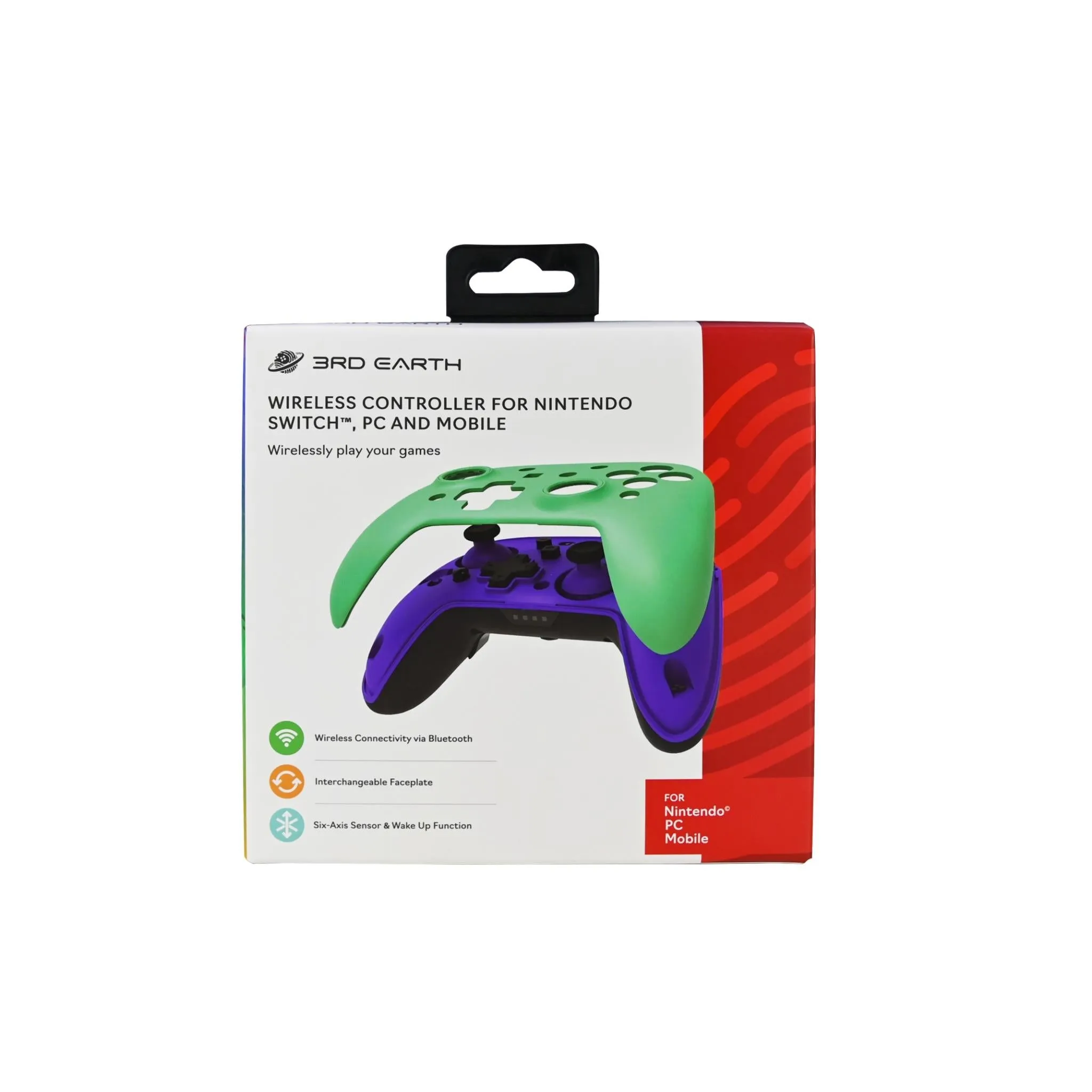 3rd Earth Wireless Controller for Switch with interchangeable face plate (Purple and Teal)