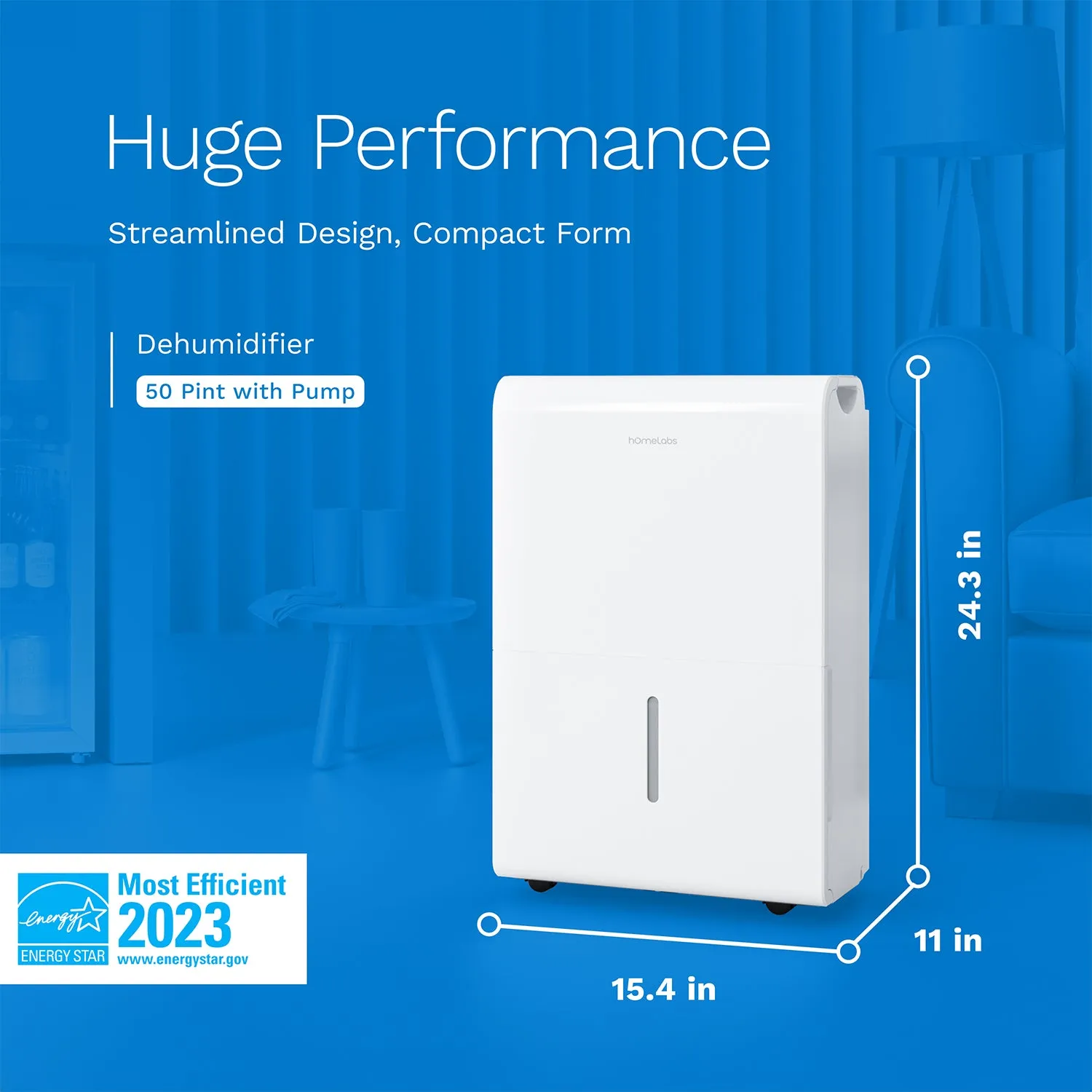 4,500 sq ft - Energy Star Wi- Fi Enabled Dehumidifier with Pump - 50 pint