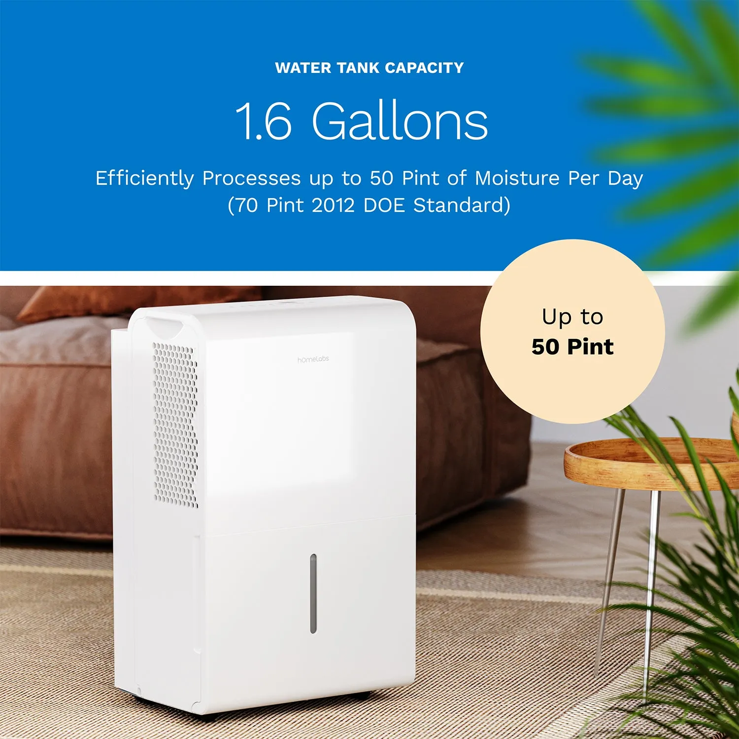 4,500 sq ft - Wi-Fi Enabled Energy Star Dehumidifier - 50 pint