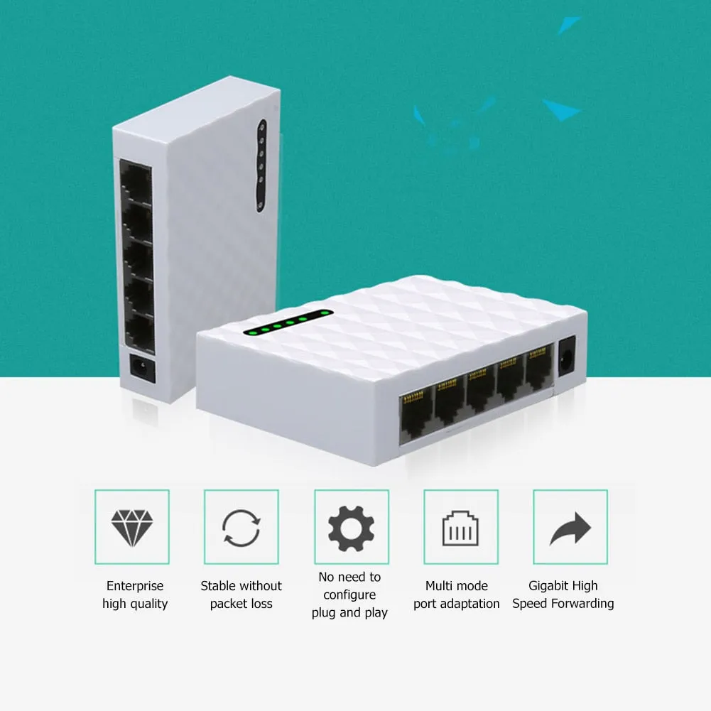 5 Port Desktop Gigabit Network Switch 10/100 / 1000Mbps Ethernet Switch Adapter Fast RJ45 Ethernet Switcher LAN Switching Hub