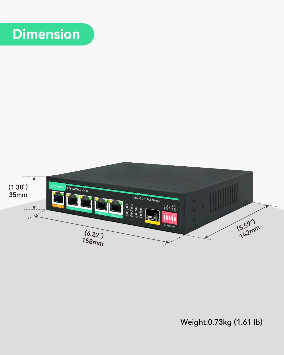 5 Ports UPS and Solar PoE Switch with built-in Solar Charge Controller (POE-SW805G5U-Solar)