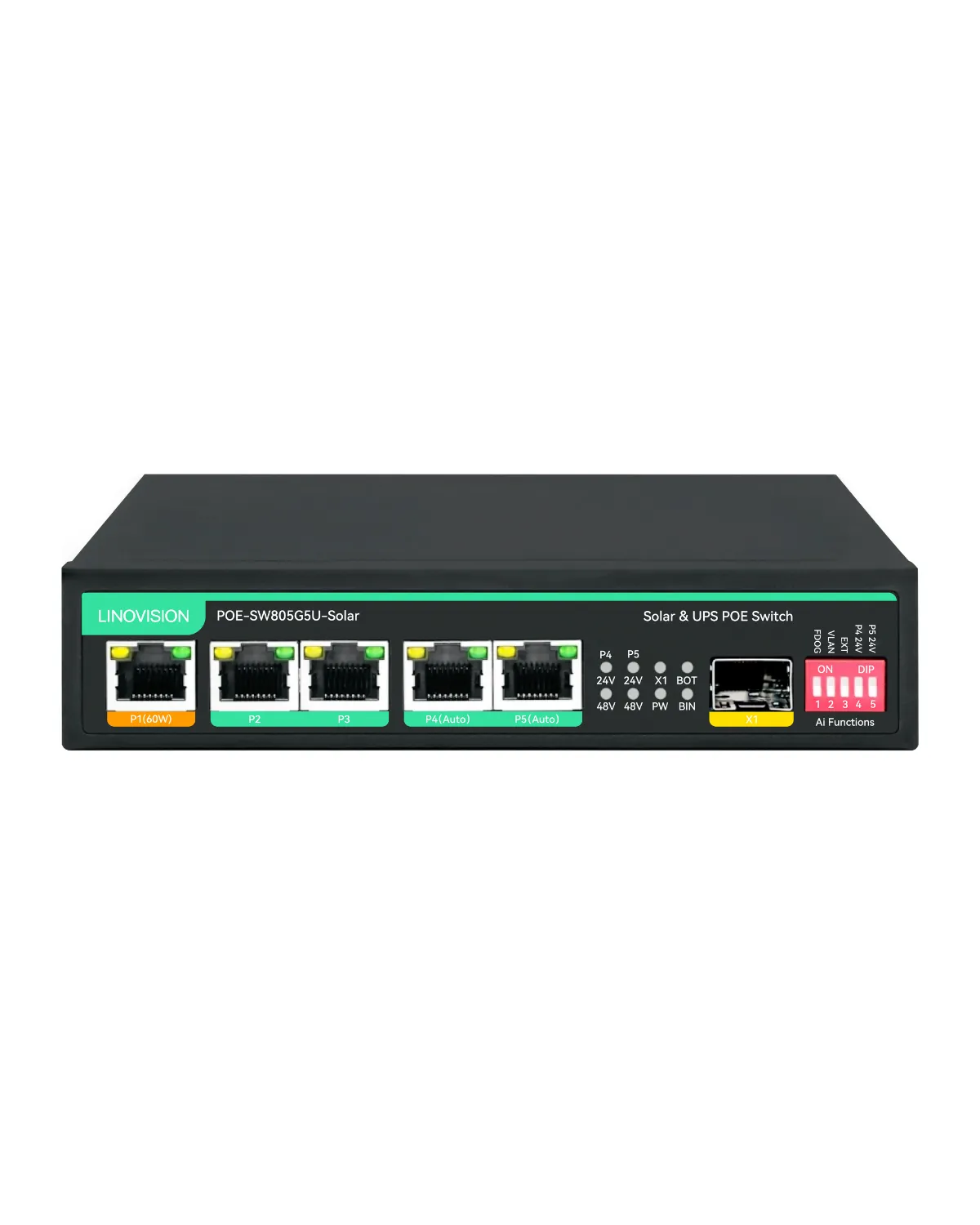 5 Ports UPS and Solar PoE Switch with built-in Solar Charge Controller (POE-SW805G5U-Solar)