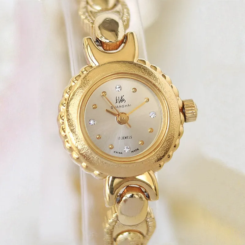 90s Retro Art Deco Style Gold-Plated Women's Manual Mechanical Watch