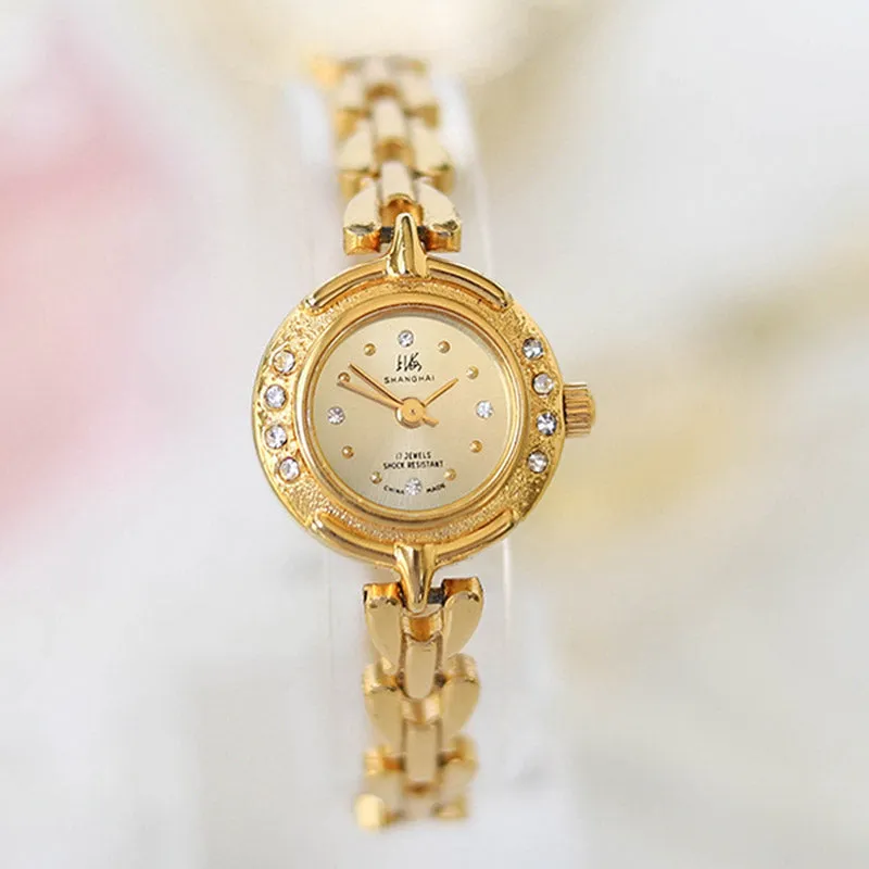 90s Retro Art Deco Style Gold-Plated Women's Manual Mechanical Watch