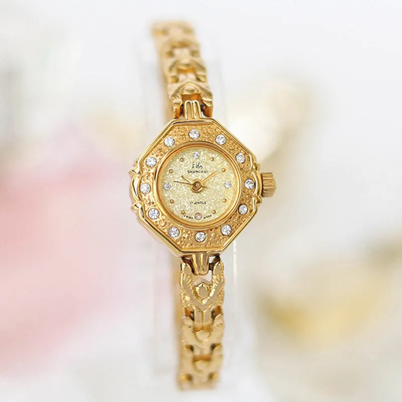 90s Retro Art Deco Style Gold-Plated Women's Manual Mechanical Watch