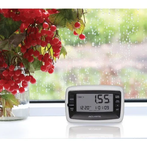 AcuRite Wireless Digital Rain Gauge with Self-Emptying Collector with Rainfall History, Alerts, and Current Date and Time (00899), Multicolor