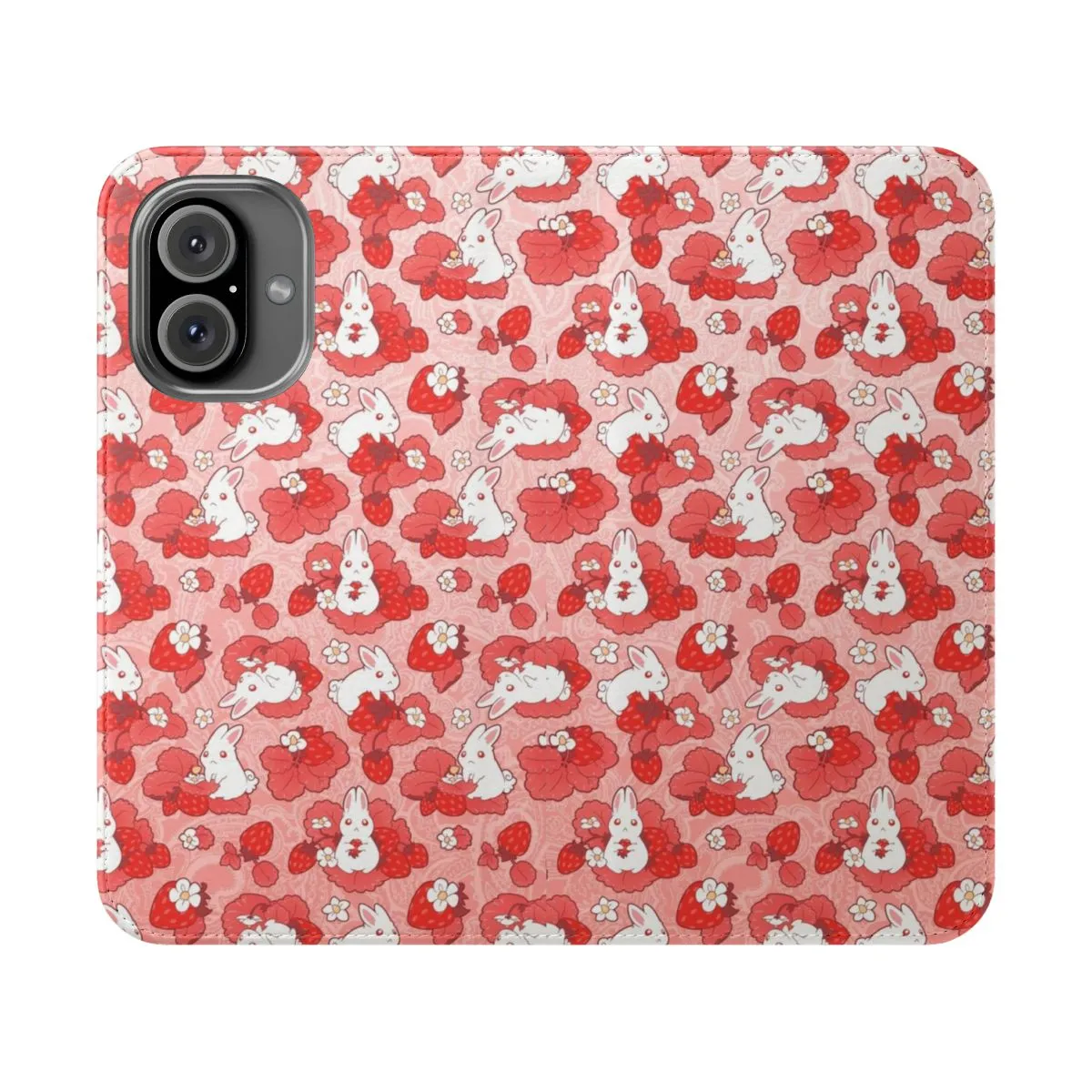 Adorable Strawberry Rabbit Flip Cover Phone Case