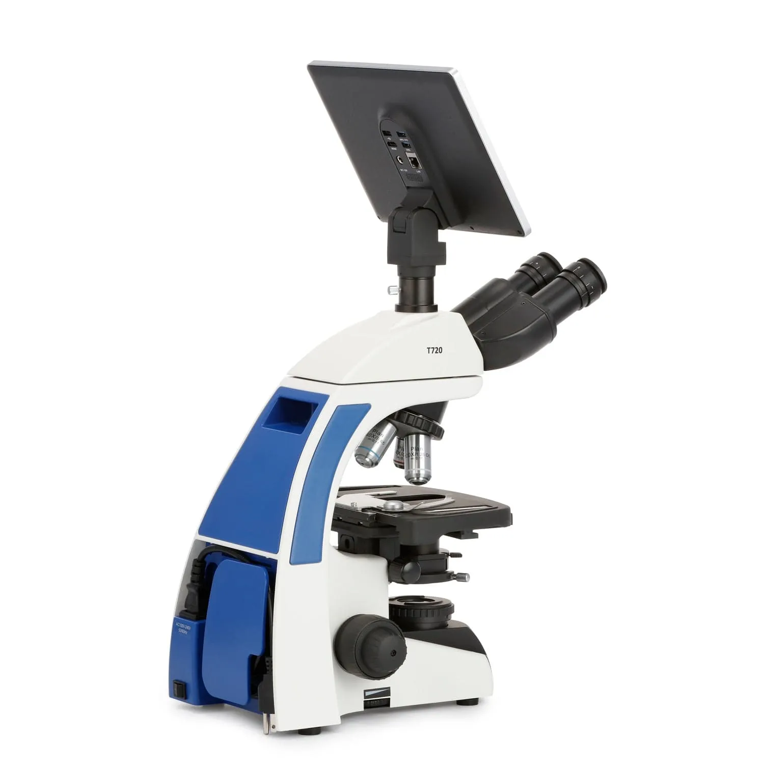 AmScope T720 Series Trinocular Compound Microscope   Koehler LED Illumination   10.5" Touchscreen 8MP Imaging System