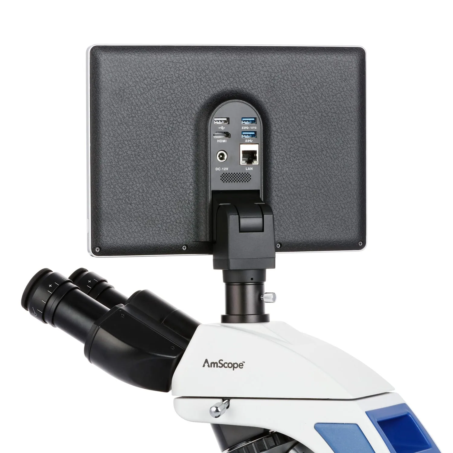 AmScope T720 Series Trinocular Compound Microscope   Koehler LED Illumination   10.5" Touchscreen 8MP Imaging System