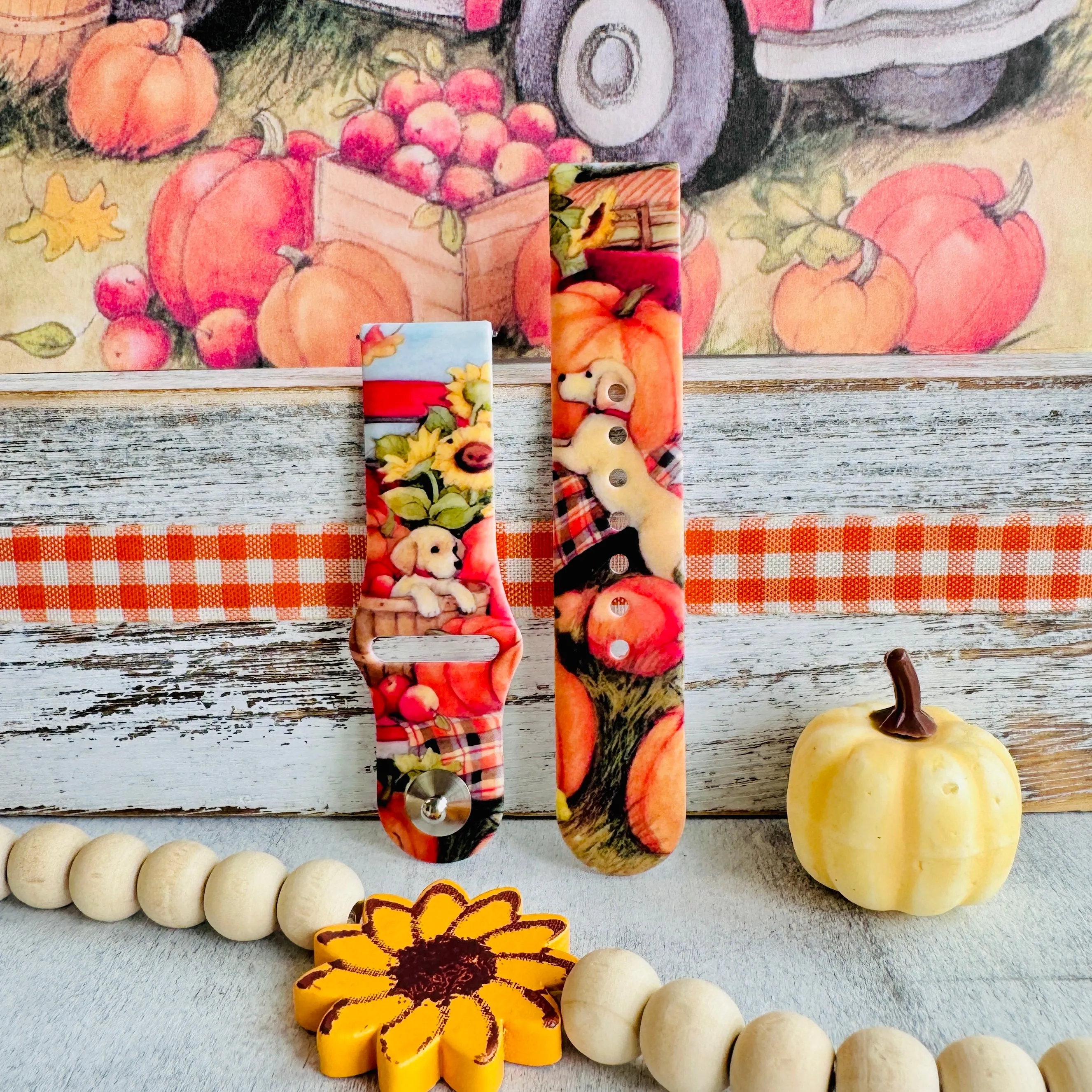 Autumn Paws & Pumpkins Print Silicone Band For Samsung Watch