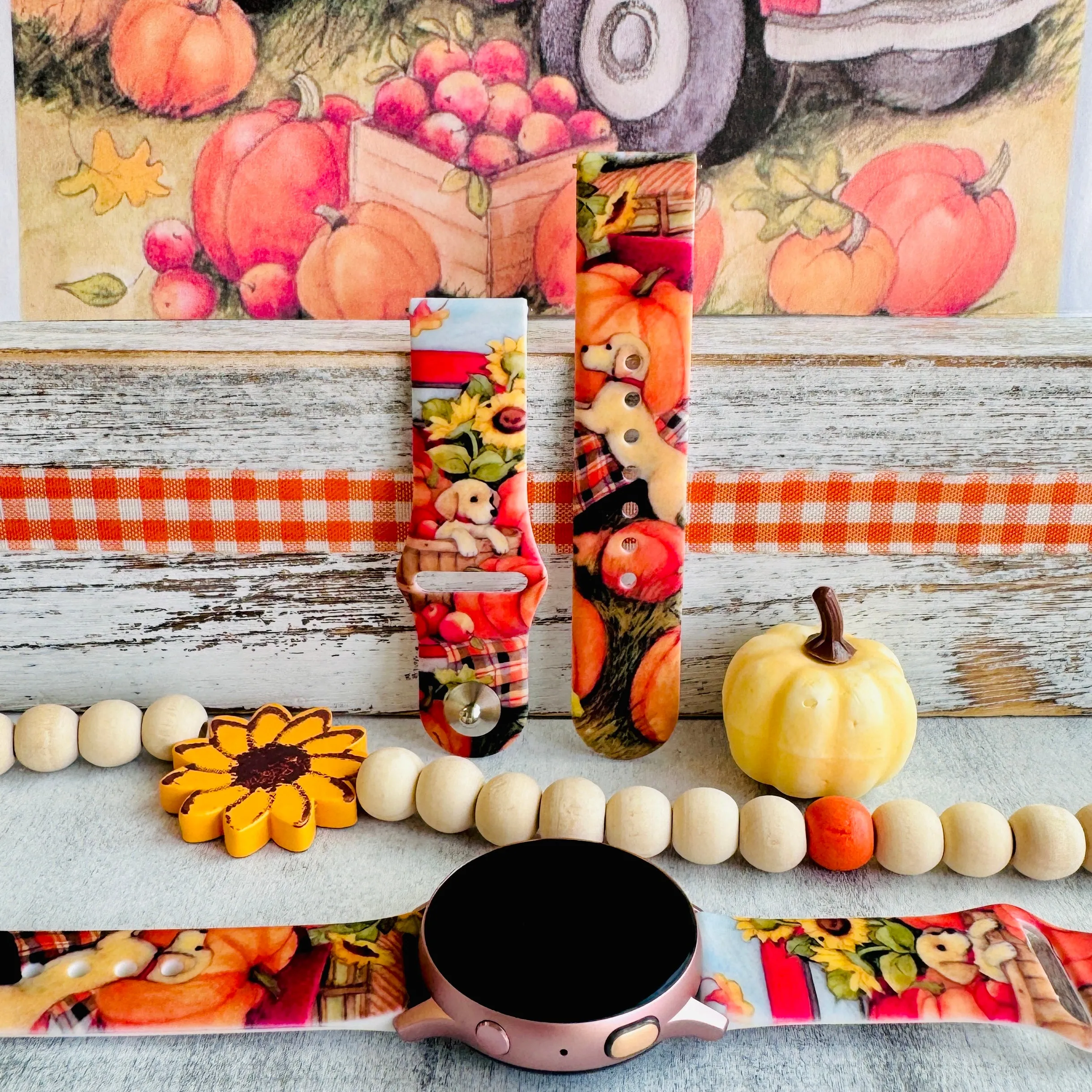 Autumn Paws & Pumpkins Print Silicone Band For Samsung Watch