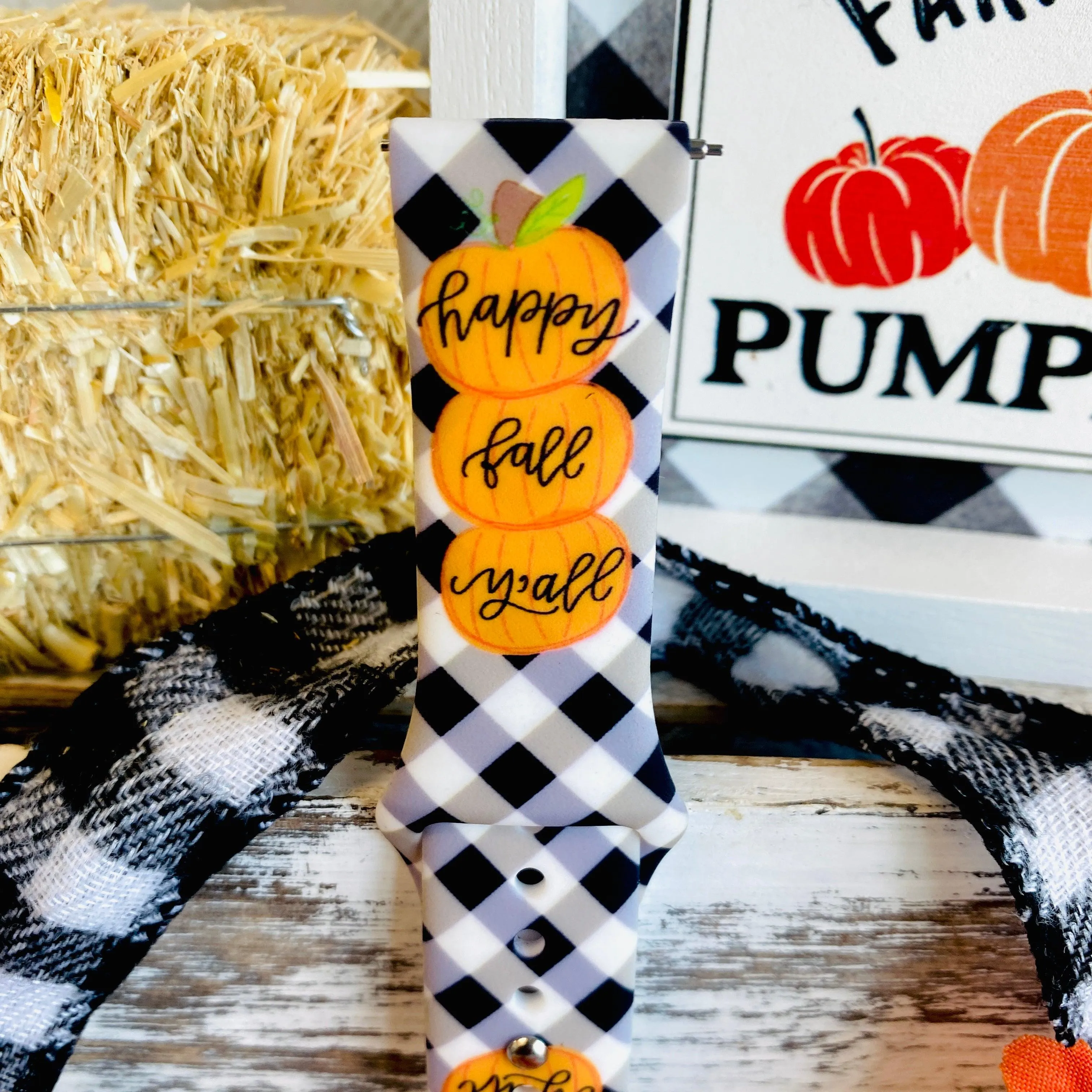 Black Plaid Happy Fall Y'all  Print Silicone Band For Fitbit Versa 1/2