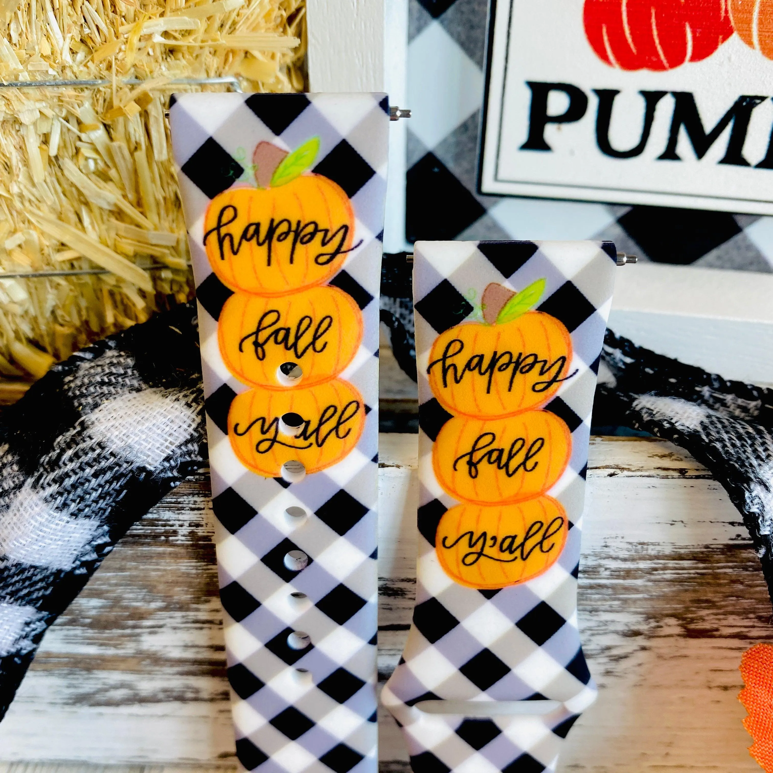 Black Plaid Happy Fall Y'all  Print Silicone Band For Fitbit Versa 1/2