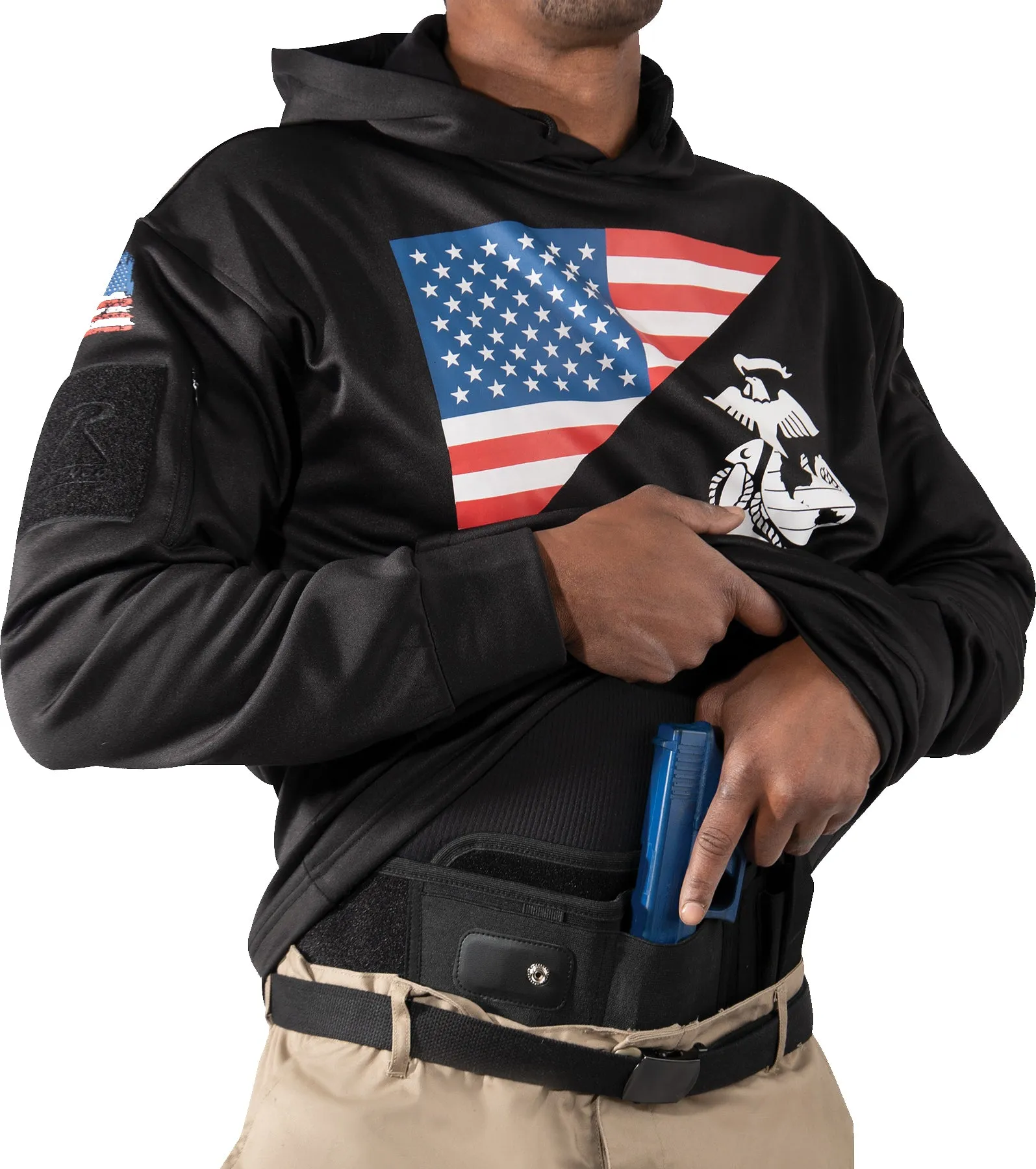 Black US Flag / USMC Eagle, Globe, & Anchor Concealed Carry Hoodie