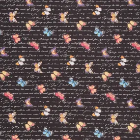 Botanica - Butterfly on Script Black Multi Digitally Printed Yardage