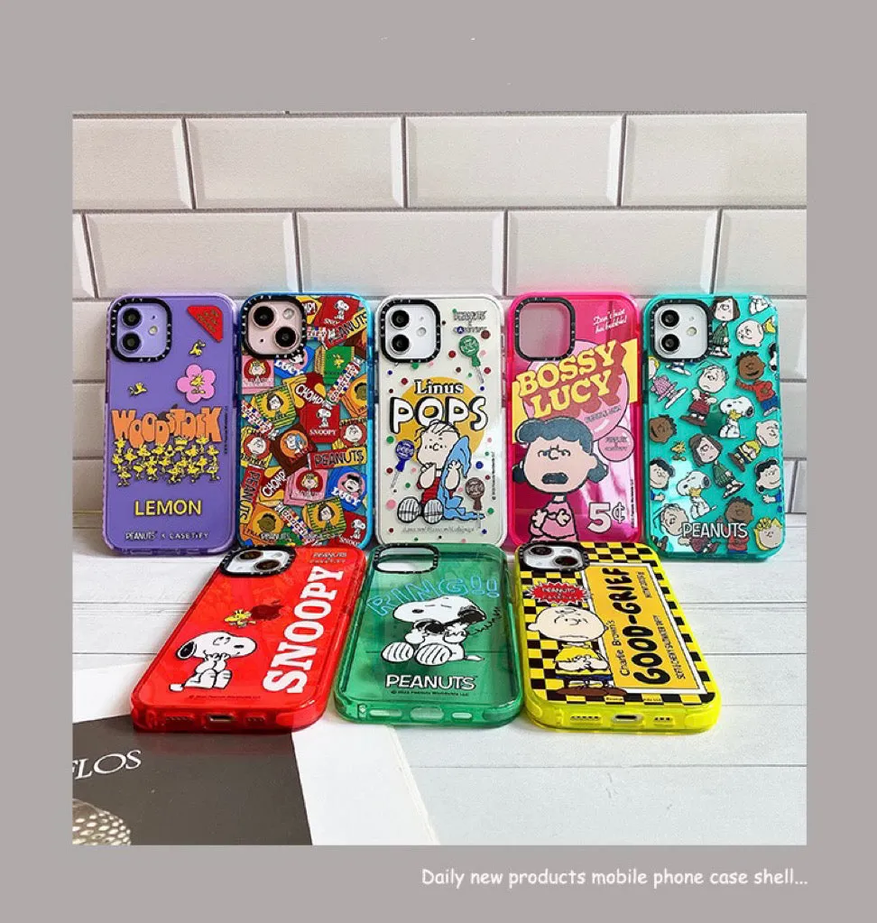 Cartoon Design Cute White Dog and Friends Charlie Sally Linus Colourful 4 Colour iPhone Case 6 7 8 PLUS SE XS XR X 11 12 13 14 15 Pro Promax