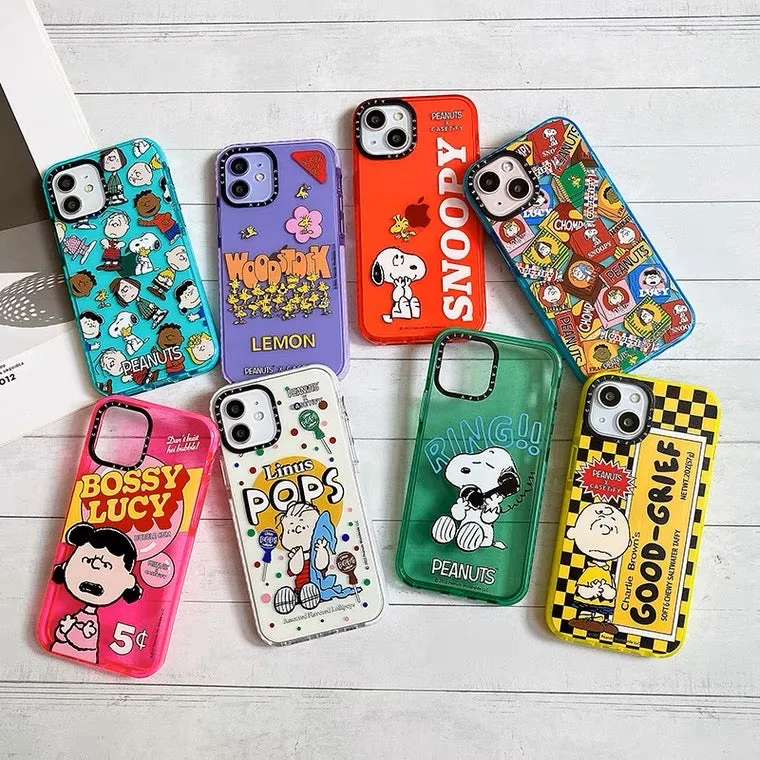 Cartoon Design Cute White Dog and Friends Charlie Sally Linus Colourful 4 Colour iPhone Case 6 7 8 PLUS SE XS XR X 11 12 13 14 15 Pro Promax