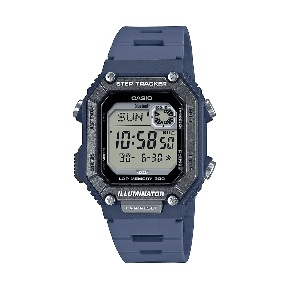 Casio Connect Digital Bluetooth Steps Dual Time Stopwatch 200M Water Resistant Blue Case And Resin Band WSB1000-2A