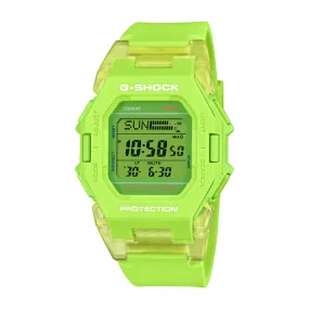 Casio G Shock Digital Square Bluetooth Steps Dual Time 200M Water Resistant Green Face & Transparent Band GDB500S-3d