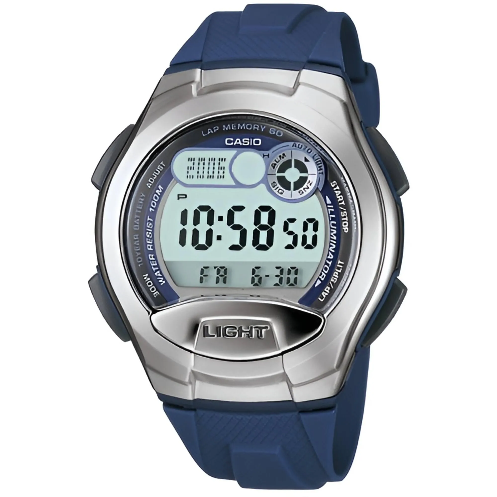 Casio Men's Watch - Quartz Digital Dial Silver Tone Case Blue Resin Strap | W-752-2