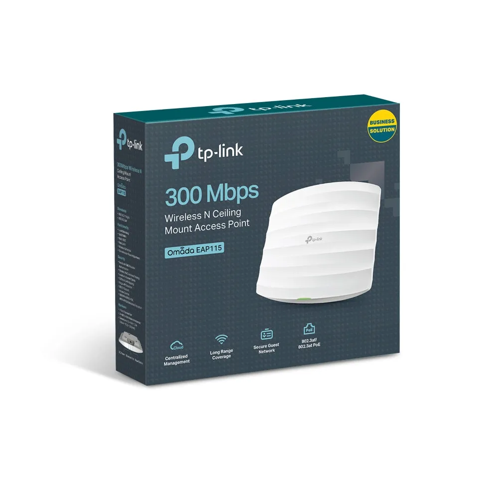 [CLEARANCE] TP-Link EAP115 300Mbps Wireless N Ceiling Mount Access Point 2.4GHz with 802.3af PoE, Load Balance, Centralized Management by Omada SDN Controller, Uplink/Downlink Fast Ethernet RJ45 Port - Network Devices TP LINK TPLINK