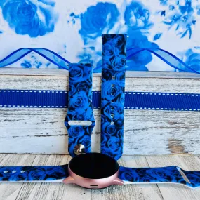 Cobalt Blue Roses Print Silicone Band For Samsung Watch