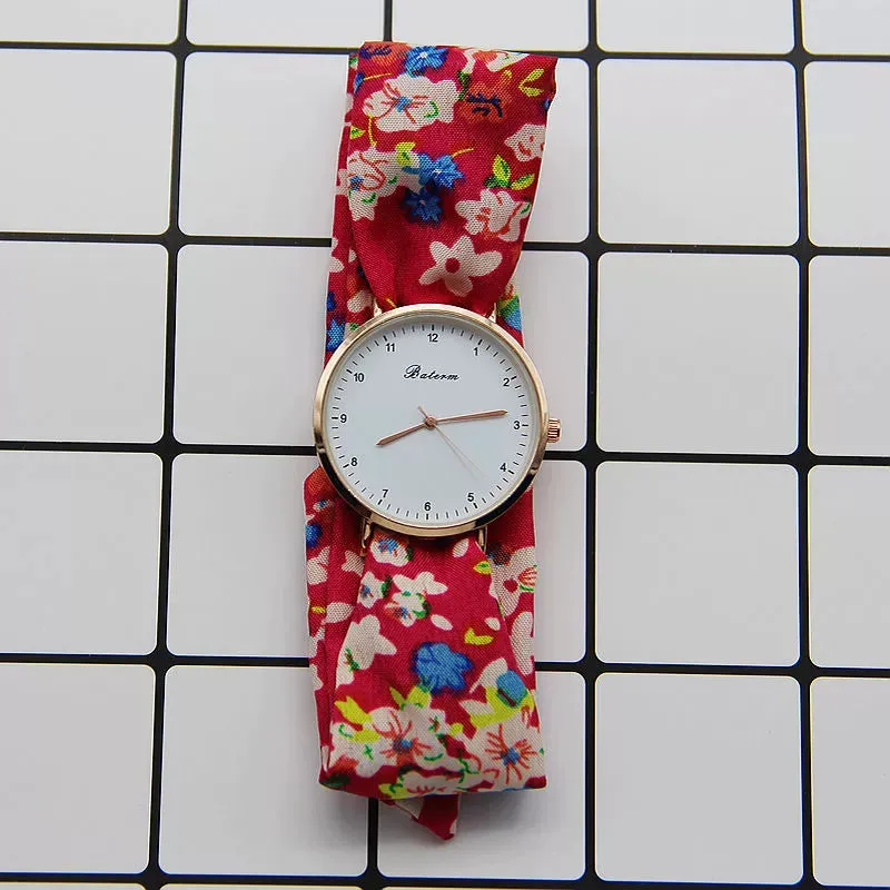 Creative Hand-Made Digital Floral Cloth Strap Watch