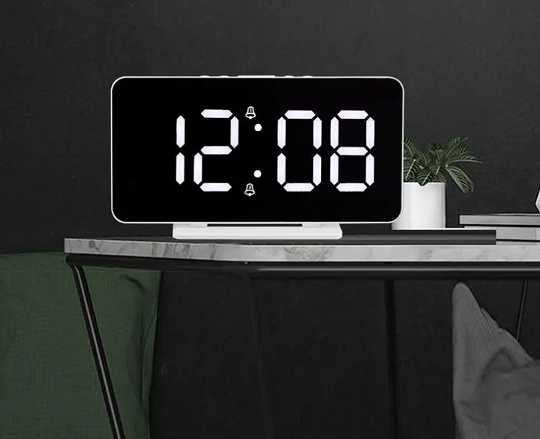 CRONY 0S-002 LED Clock Digital Clock Student Makeup Mirror Smart Electronic Bedside Alarm Clock Watch Calendar