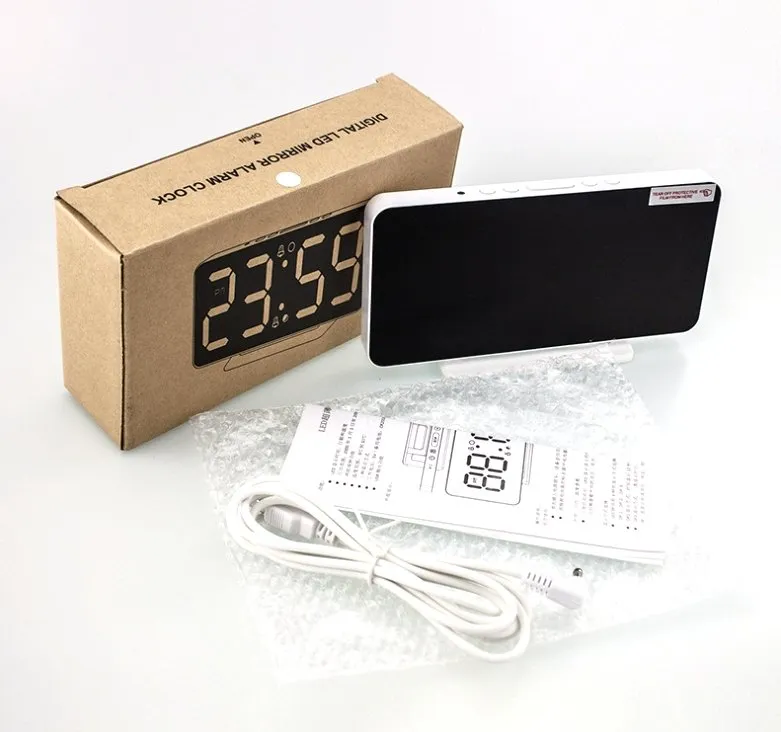 CRONY 0S-002 LED Clock Digital Clock Student Makeup Mirror Smart Electronic Bedside Alarm Clock Watch Calendar