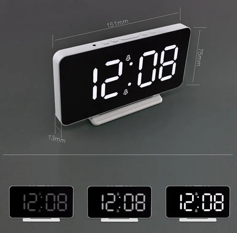 CRONY 0S-002 LED Clock Digital Clock Student Makeup Mirror Smart Electronic Bedside Alarm Clock Watch Calendar