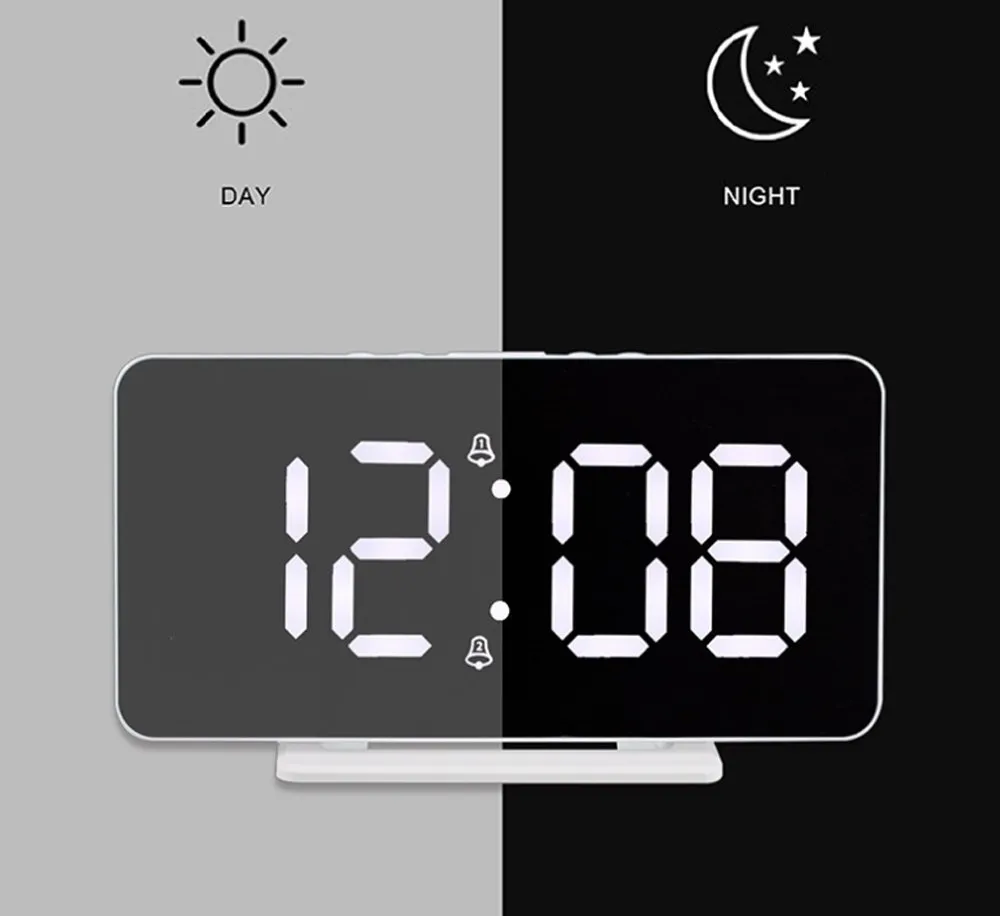 CRONY 0S-002 LED Clock Digital Clock Student Makeup Mirror Smart Electronic Bedside Alarm Clock Watch Calendar