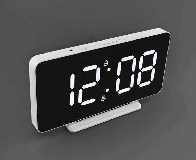 CRONY 0S-002 LED Clock Digital Clock Student Makeup Mirror Smart Electronic Bedside Alarm Clock Watch Calendar