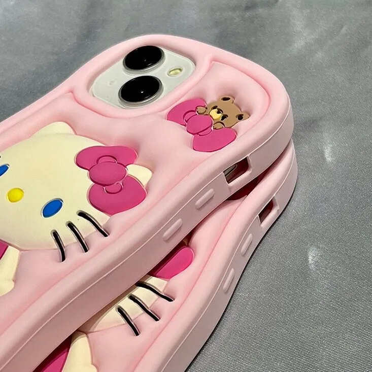 Cute Kawaii Pink 3D Hello Kitty Sanrio Design Protective Shockproof Phone Case iPhone Case for iPhone 11 12 13 14 15 Pro Max Case