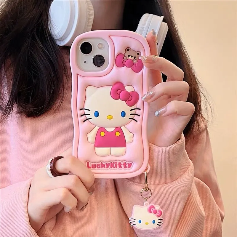 Cute Kawaii Pink 3D Hello Kitty Sanrio Design Protective Shockproof Phone Case iPhone Case for iPhone 11 12 13 14 15 Pro Max Case