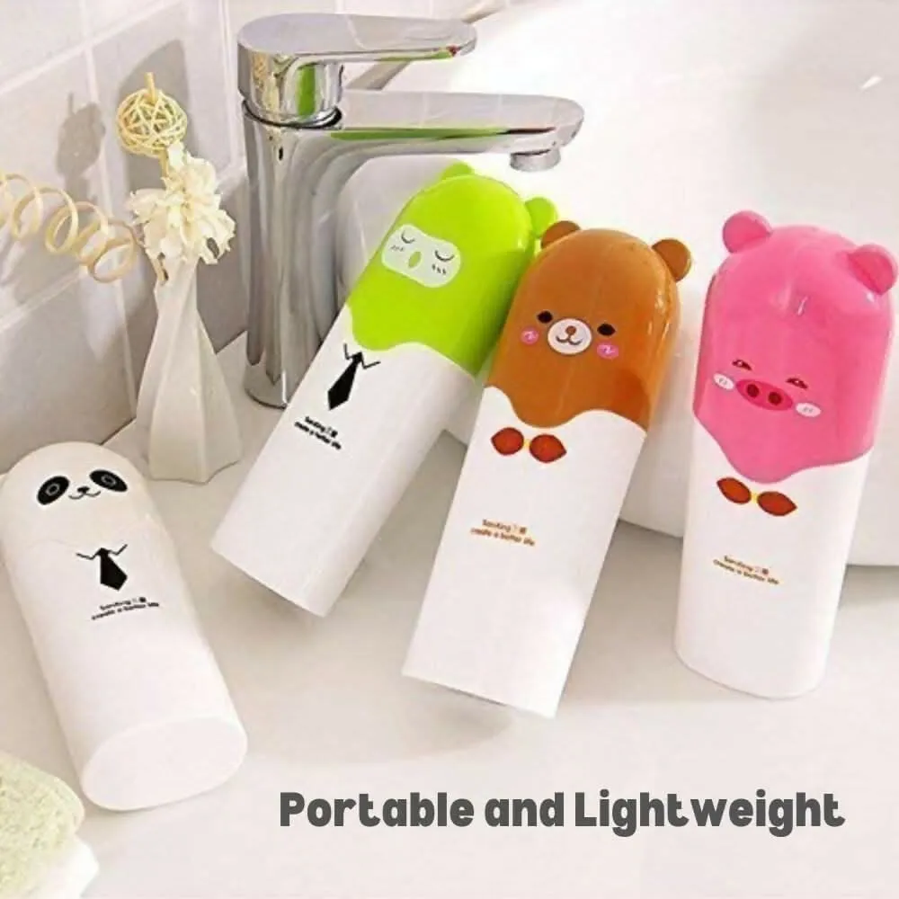 Cute Teddy Cartoon Toothbrush Holder Box Travel-Friendly Plastic Case for Toothbrush & Toothpaste (Multicolor, Pack of 1)