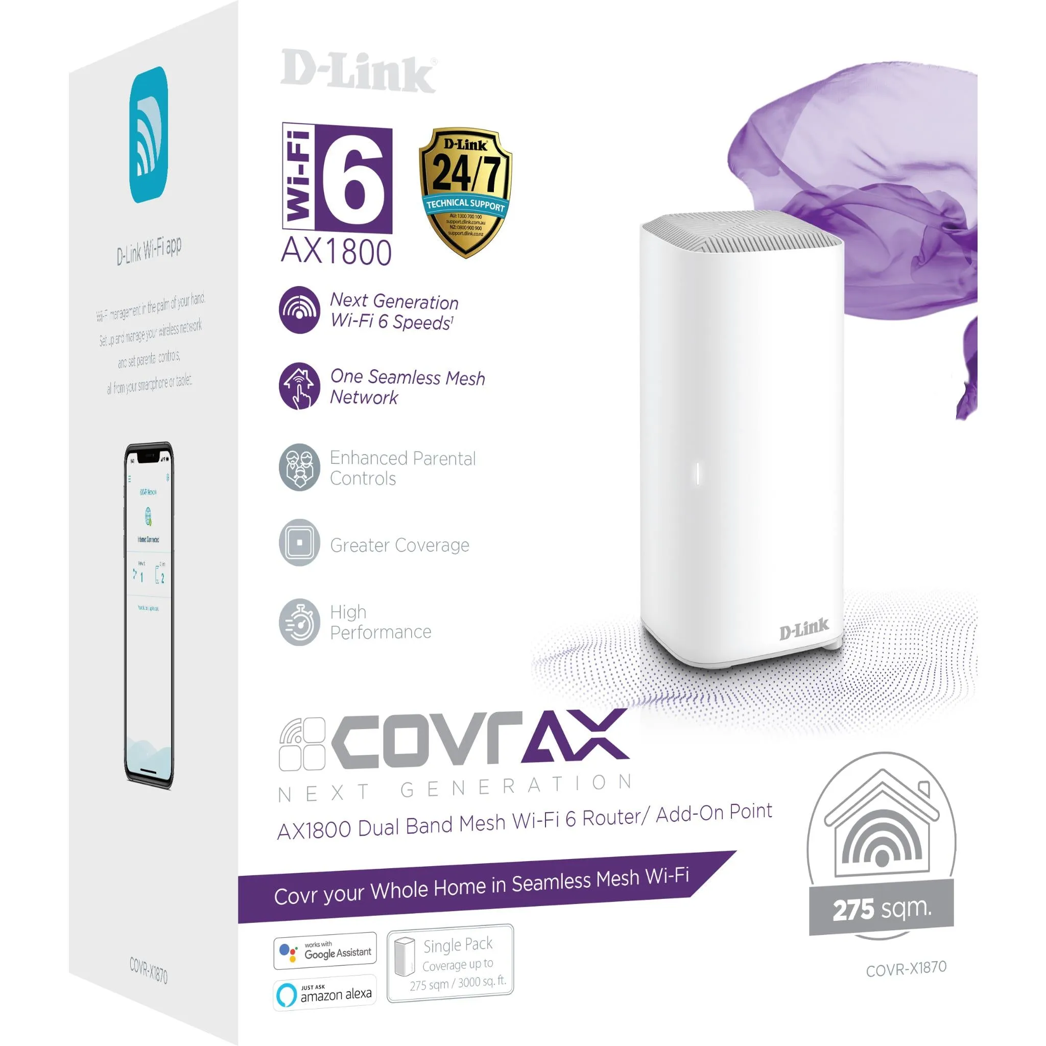 D-Link COVR-X1870 AX1800 Dual Band Mesh Wi-Fi 6 Router Add-on Point