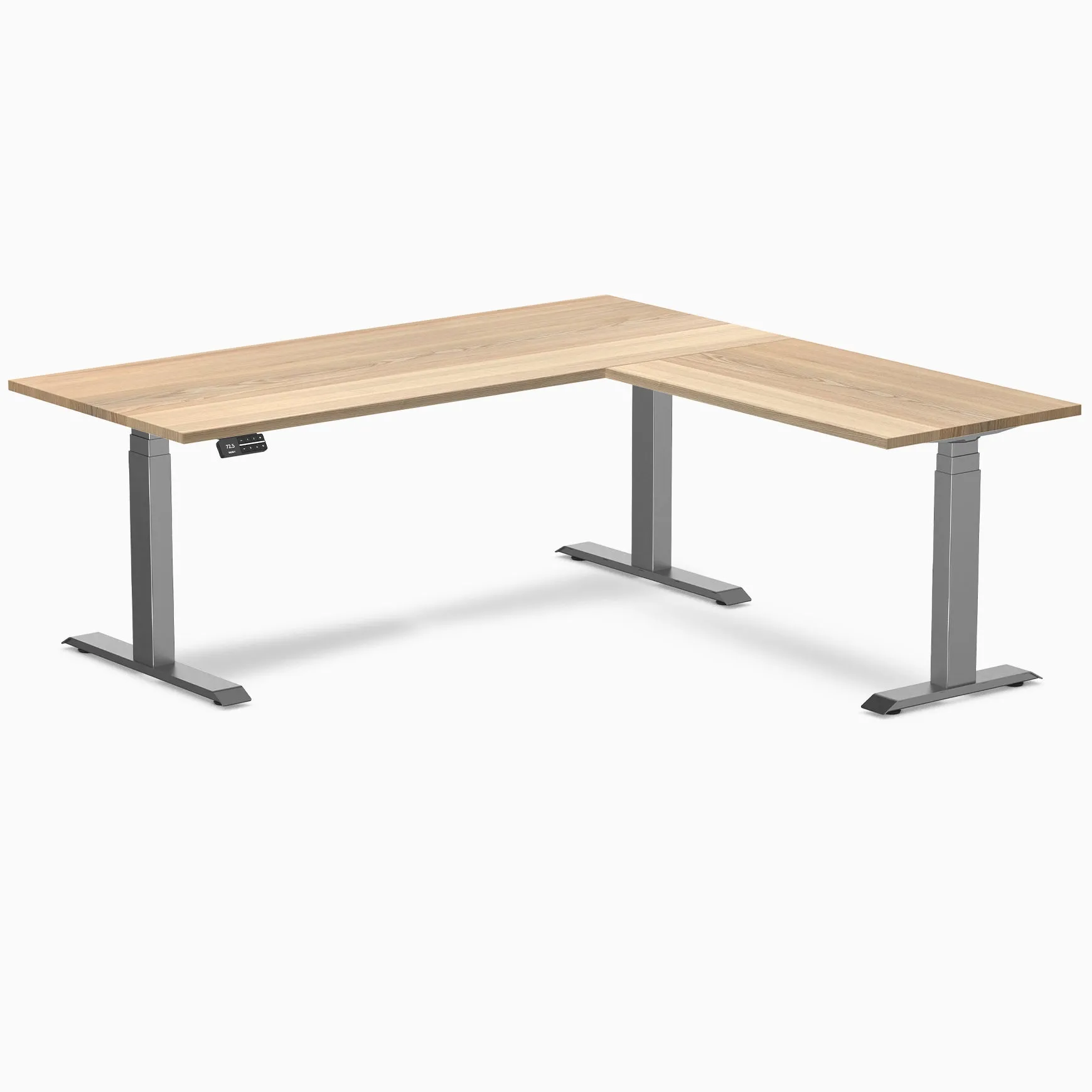 Desky Hardwood L-Shape Sit Stand Desk