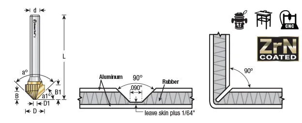 Double Edge Folding V-Groove (ACM) Router Bit | 90°x 0.090 Tip x 1⁄2 Dia x 3⁄8 x 1⁄4" Shank | 45745 | 738685457450