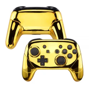 eXtremeRate Chrome Gold Faceplate Backplate Handles for Nintendo Switch Pro Controller, Glossy DIY Replacement Grip Housing Shell Cover for Nintendo Switch Pro - Controller NOT Included - FRD401