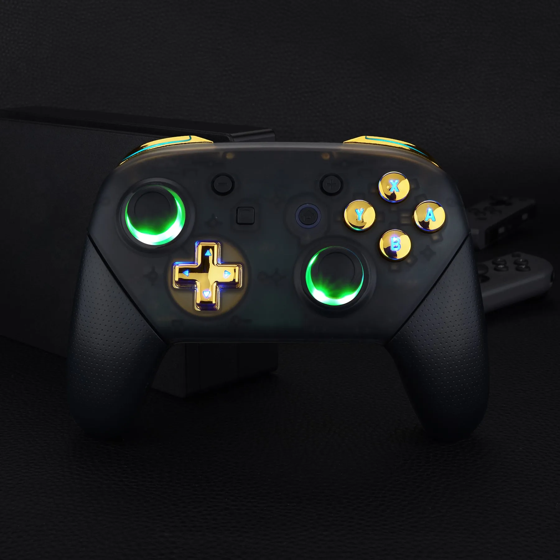 eXtremeRate Multi-Colors Luminated Thumbsticks D-pad ABXY ZR ZL L R Chrome Gold Classic Symbol Buttons DTFS LED Kit for NS Switch Pro Controller - 9 Colors Modes 6 Areas DIY Option Button Control - NSLED021