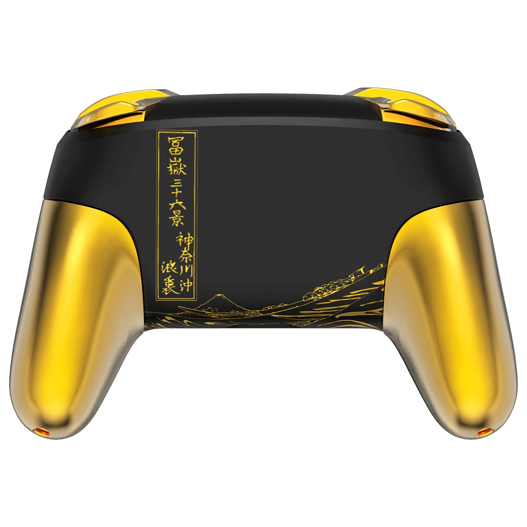 eXtremeRate The Great GOLDEN Wave Off Kanagawa - Black Faceplate Backplate Handles for NS Switch Pro Controller - FRT109