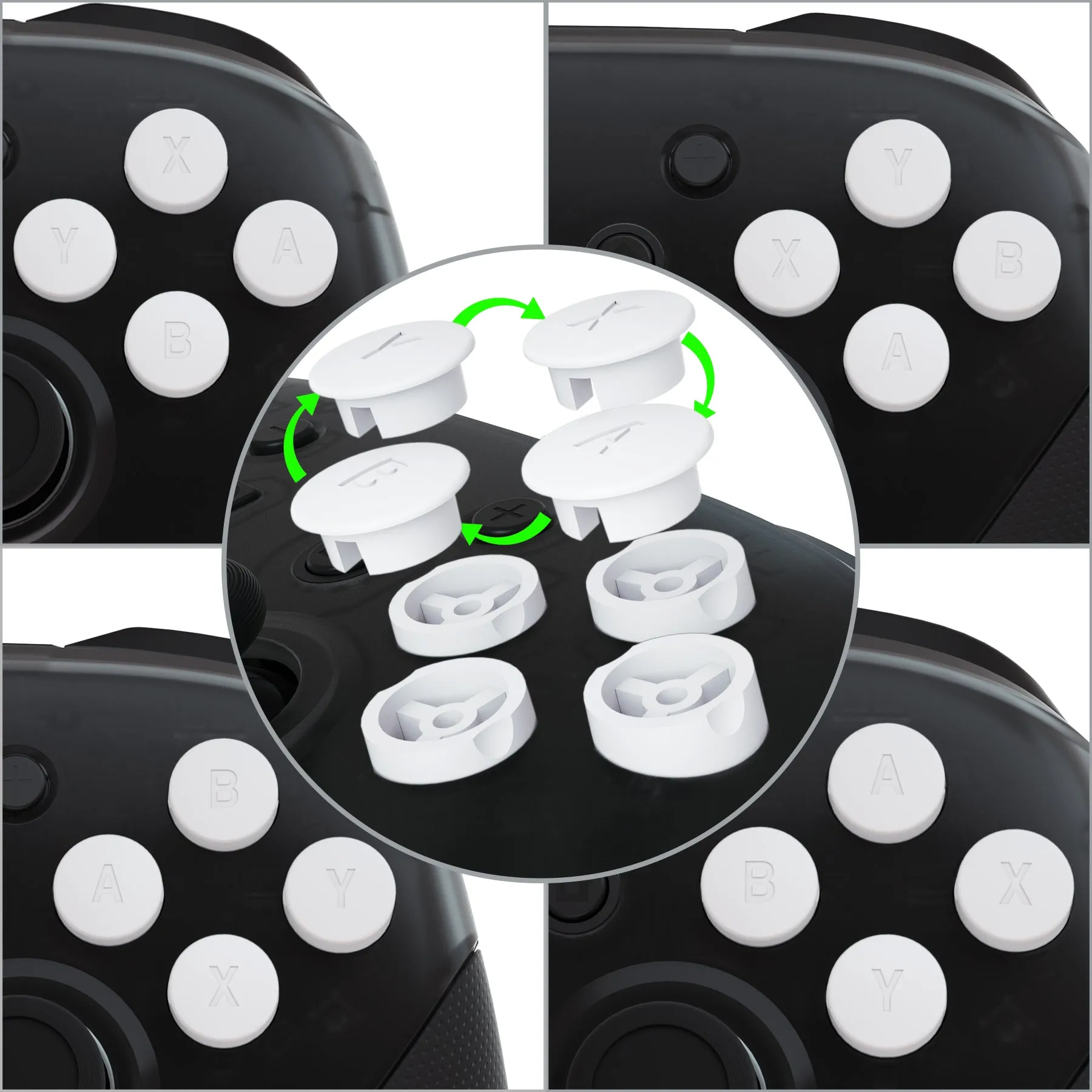 eXtremeRate White Interchangeable ABXY Buttons for Nintendo Switch Pro Controller, DIY Swappable Replacement ABXY for NS Pro Controller- Controller NOT Included - KRH603